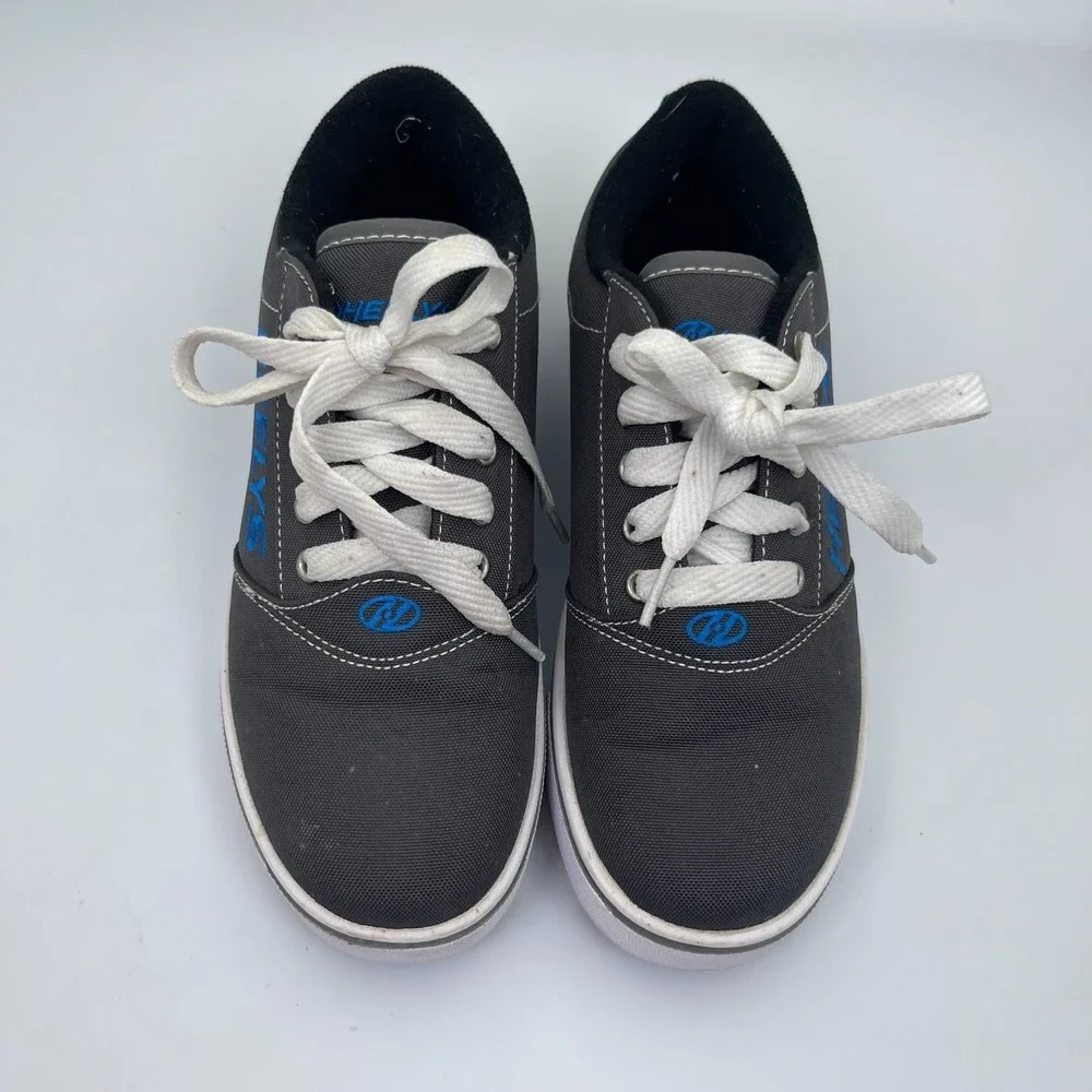 Heelys Pro 20 Skate Shoes Youth Size 6 Gray Blue Canvas Low Top Roller Sneakers